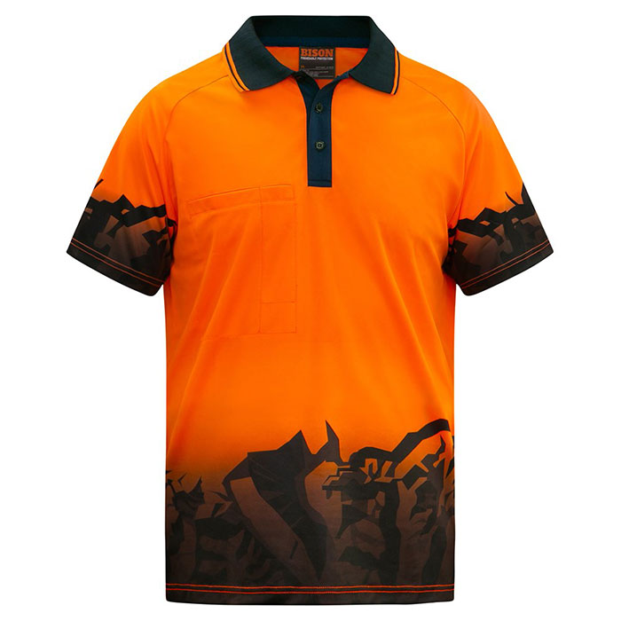 231051 Bison Day Only Styled Print Polyester Polo