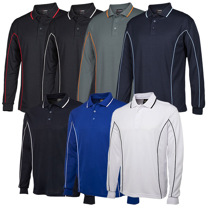 7PIPL JB Mens Long Sleeve Podium Poly Piping Polo