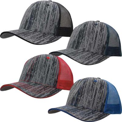 4144 Brushed Cotton Caps Wood Print With Mesh Back