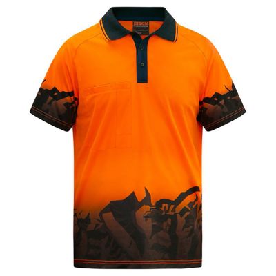 231051 Bison Day Only Styled Print Polyester Polo