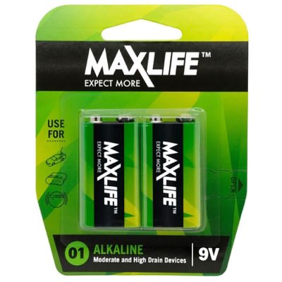 MaxLife Alkaline Batteries - 9V - 2 Pack