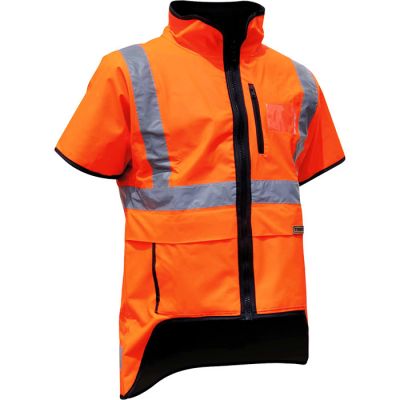 Short Sleeve Fluoro Orange PU Vest - Reflect Taped
