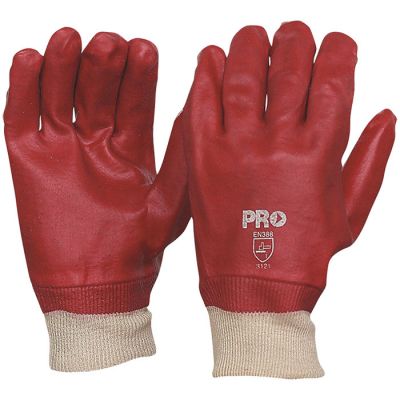 PVC Red Single Dip Glove with Knitted Wrist - 27cm
