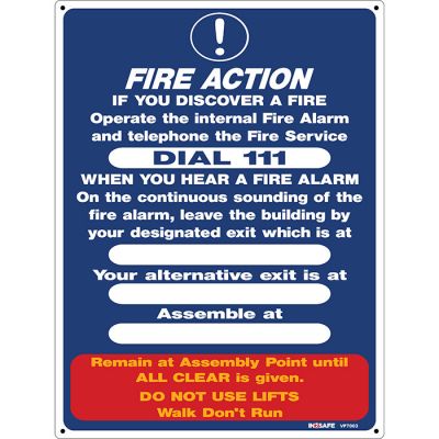 Fire Action - with Alarm Instructions Sign