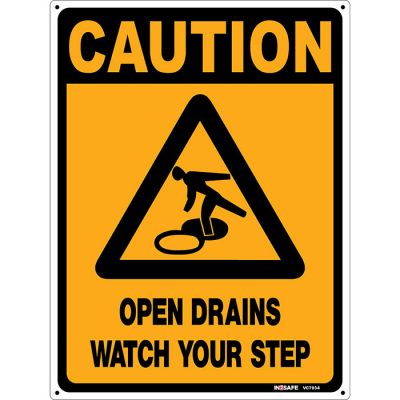 Caution Open Pit Watch Your Step Sign