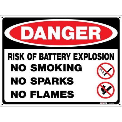 Danger Risk of Battery Explosion Sign + Symbols