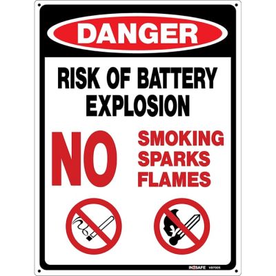 Danger Risk of Battery Explosion Sign + Symbols
