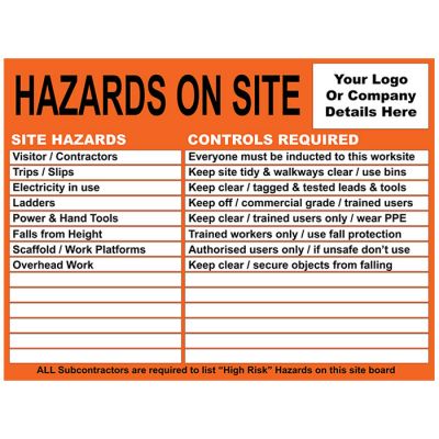 Hazards On Site Board + the written in Hazards