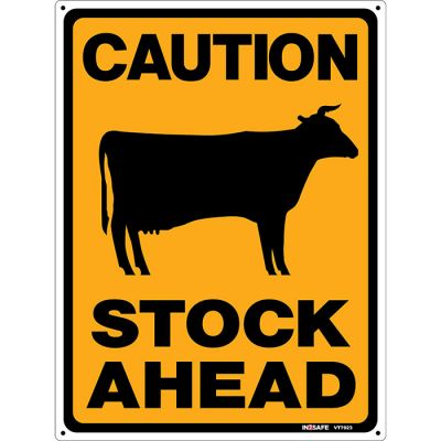 Caution Stock Ahead Sign - Black on Yellow