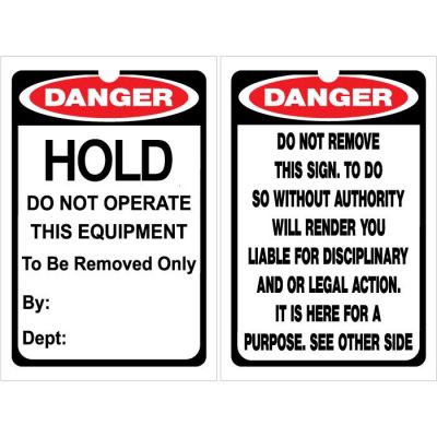 Danger Do Not Operate Equipment - Lockout Tags