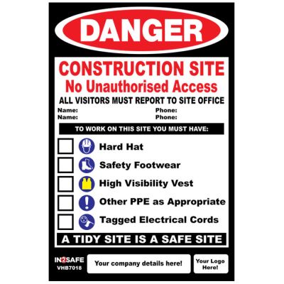 Construction Site Hazard Board - Standard Laminate