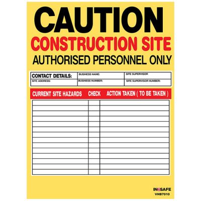 Construction Site Hazard Board - Corflute
