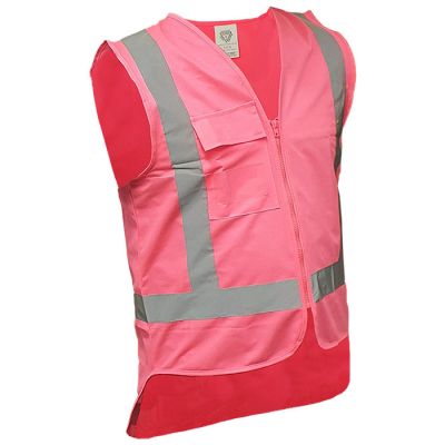 CAUTION Hi Vis Zip Day/Night Safety Vest - Pink