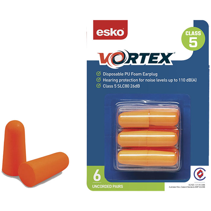 Esko Vortex Earplugs Orange Uncorded 6 Pair